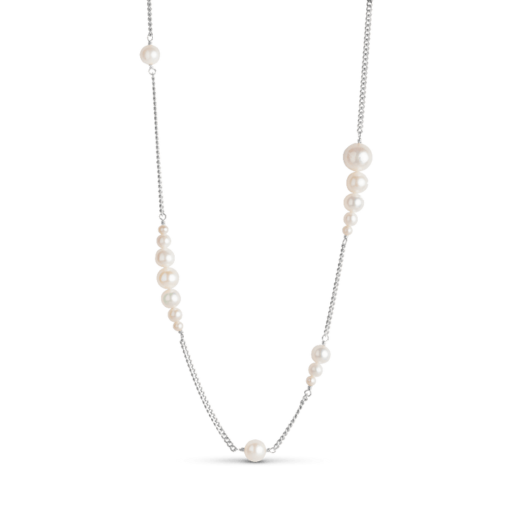 Enamel Carmen Necklace n117s with white pearls on silver chain, elegant and simple Model n117s.