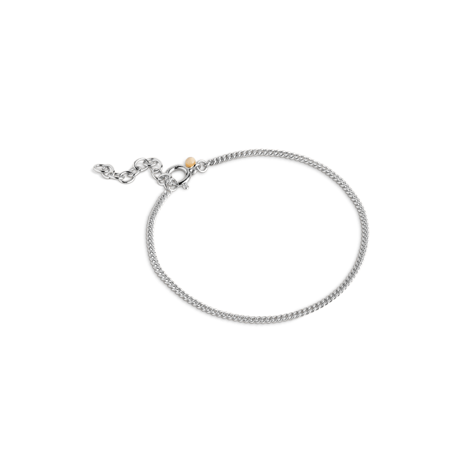 Enamel Curb Chain Armband Silver shows a simple silver bracelet with fine chain and small gold detail. Model b123s-b123s-1