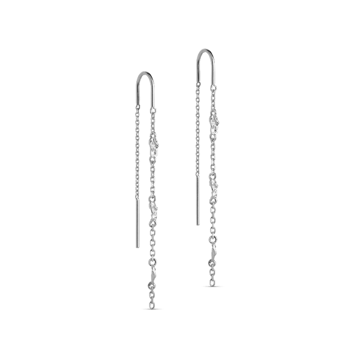 enamel kia earrings silver, long chain earrings in shiny silver with organic details model E369SM-E369SM-1