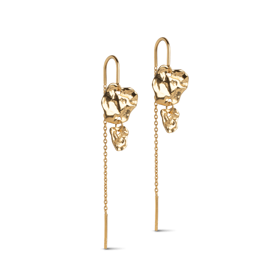 Enamel Kim earrings in golden metal with organic shape and chain, Model E328GM-E328GM-1.