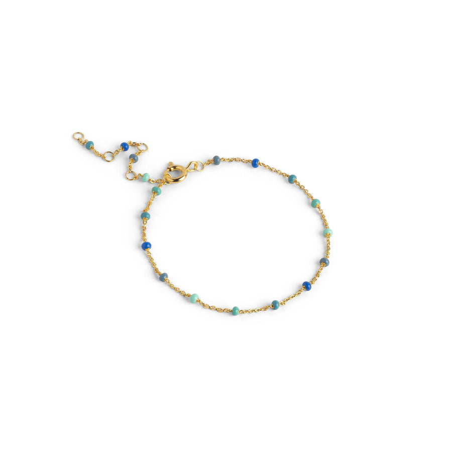 Enamel Lola Bracelet Atlantic in gold-plated silver with small blue and turquoise pearls. Model b66g-atlantic-1.