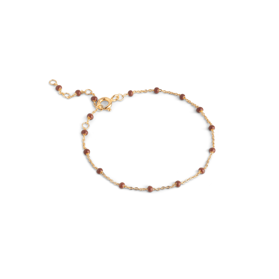 Enamel Lola bracelet copper with small copper colored pearls on a thin gold chain. Model b66g-copper-b66g-copper-1