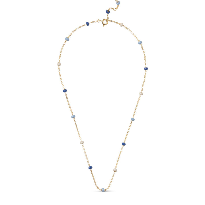 enamel lola ball necklace marine in gold-plated silver n137g-marine-1, chain with blue and white pearls, Model n137g-marine-1