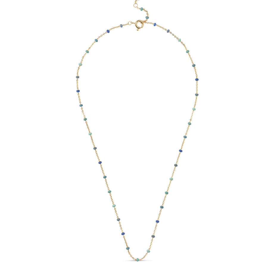 Enamel Lola necklace Atlantic in gold-plated silver with small blue and green pearls, Model n55g-atlantic-1