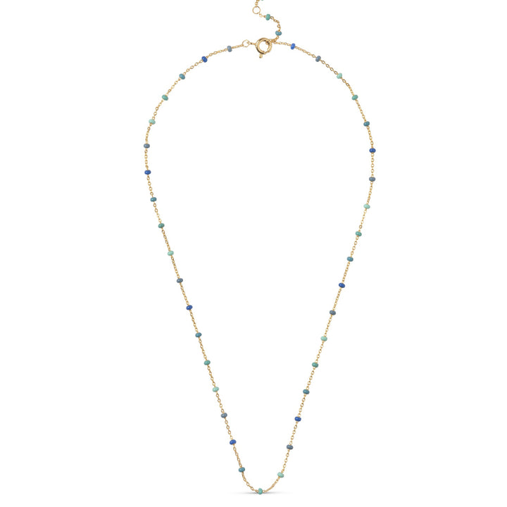 Enamel Lola necklace Atlantic in gold-plated silver with small blue and green pearls, Model n55g-atlantic-1