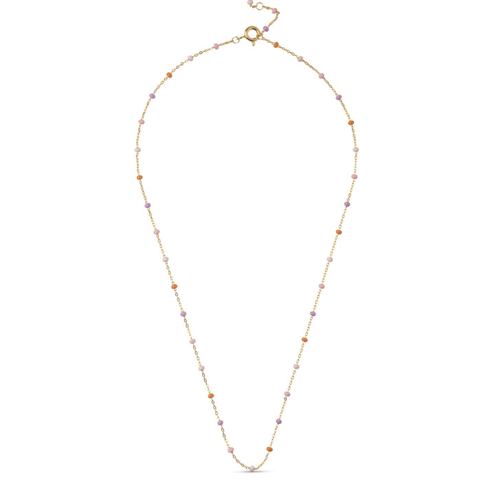 Enamel Lola Necklace Blush in gold-plated silver with small pearls in shades of pink and purple. Model N55G-BLUSH-1