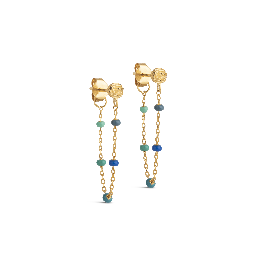 enamel lola earrings atlantic in gold-plated silver with blue and green pearls, Model e140gm-atlantic-1