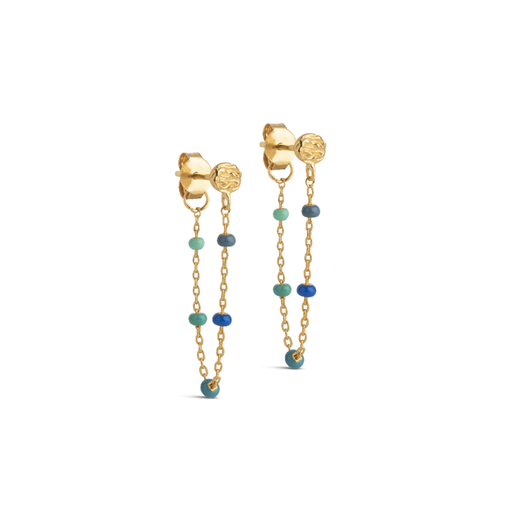 enamel lola earrings atlantic in gold-plated silver with blue and green pearls, Model e140gm-atlantic-1