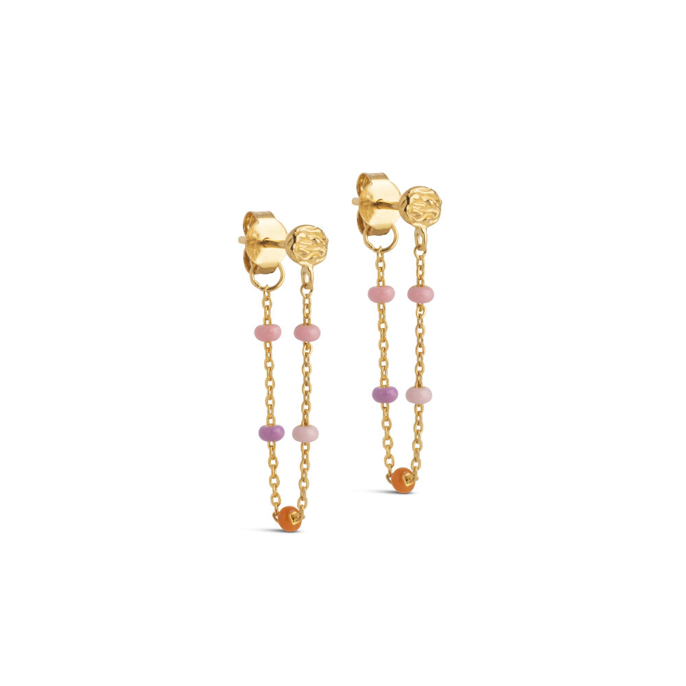 Enamel Lola earrings Blush in gold-plated silver with pink and purple pearls. Model e140gm-blush-1.
