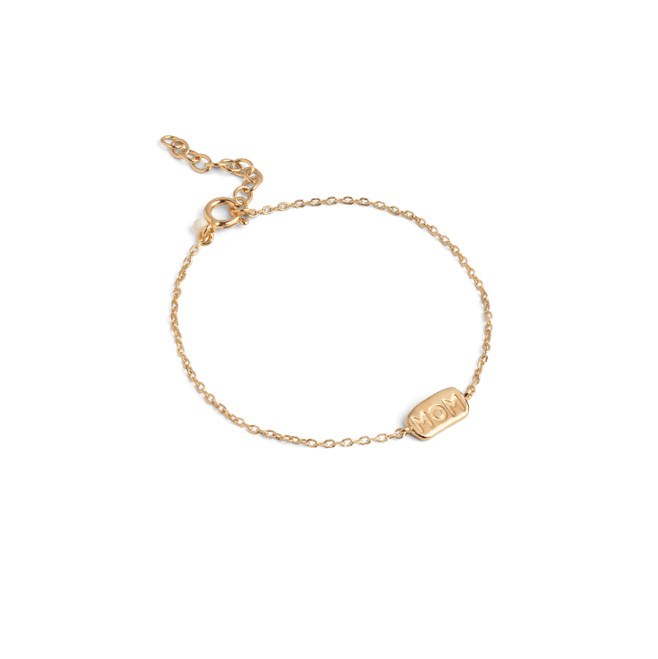 Enamel Mom Bracelet in gold-plated silver with engraved MOM plate and fine chain, Model B132G-B132G-1.