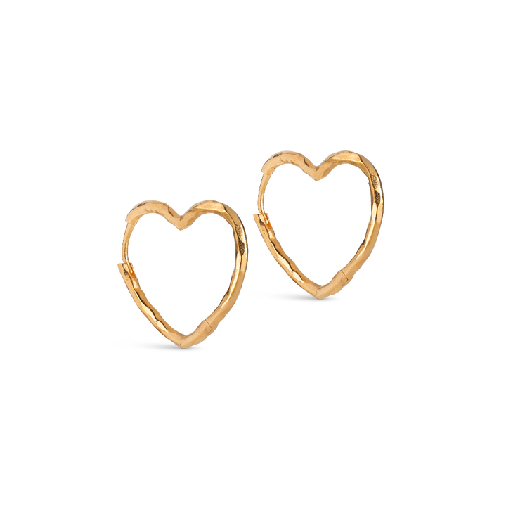 enamel organic heart medium hoops in gold-plated silver, two open heart-shaped earrings in golden finish. Model e414gm-1