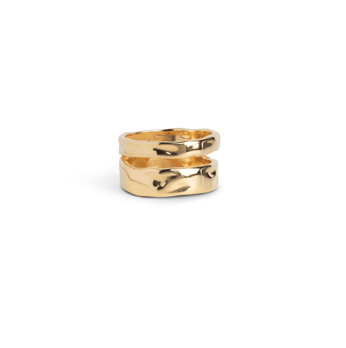enamel sandra statement ring gold plated shows a wide, shiny gold ring with an organic, wavy surface. Model R92G-R92G-001