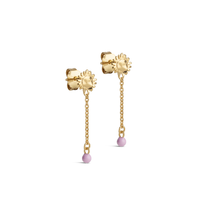 Enamel Sunshine Drop Earrings Pink, cover image shows gold earrings with pink drop, Model e423g-pink-1