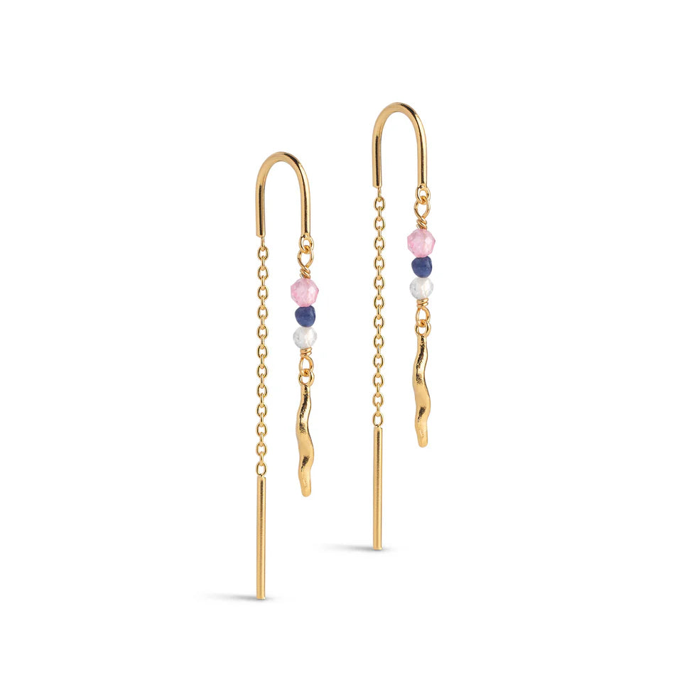 enamel viva earrings in gold-plated silver with colored pearls and chain, Model E436G-1