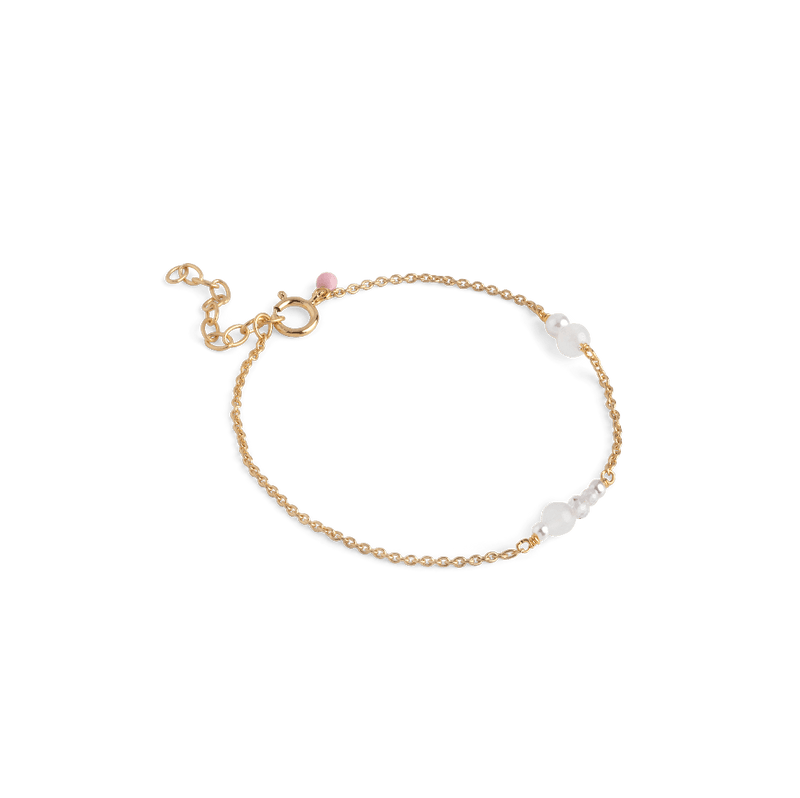 Enamel White and Pearls Forgyldt Armbånd - Armbånd - B136G-White