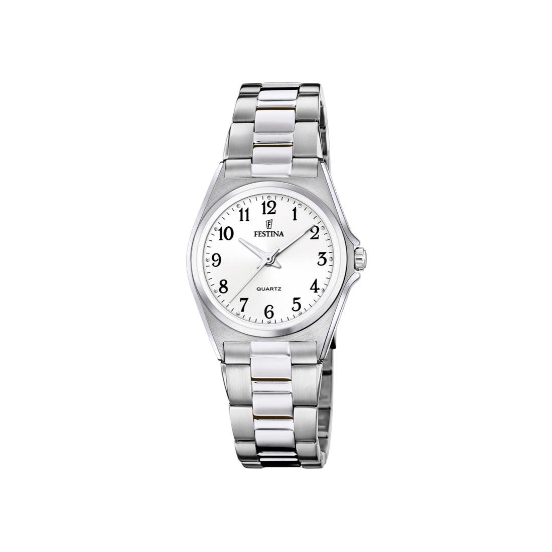 Festina Classic Ladies' watch with white dial and silver-coloured steel chain, Model 205531-205531-1.