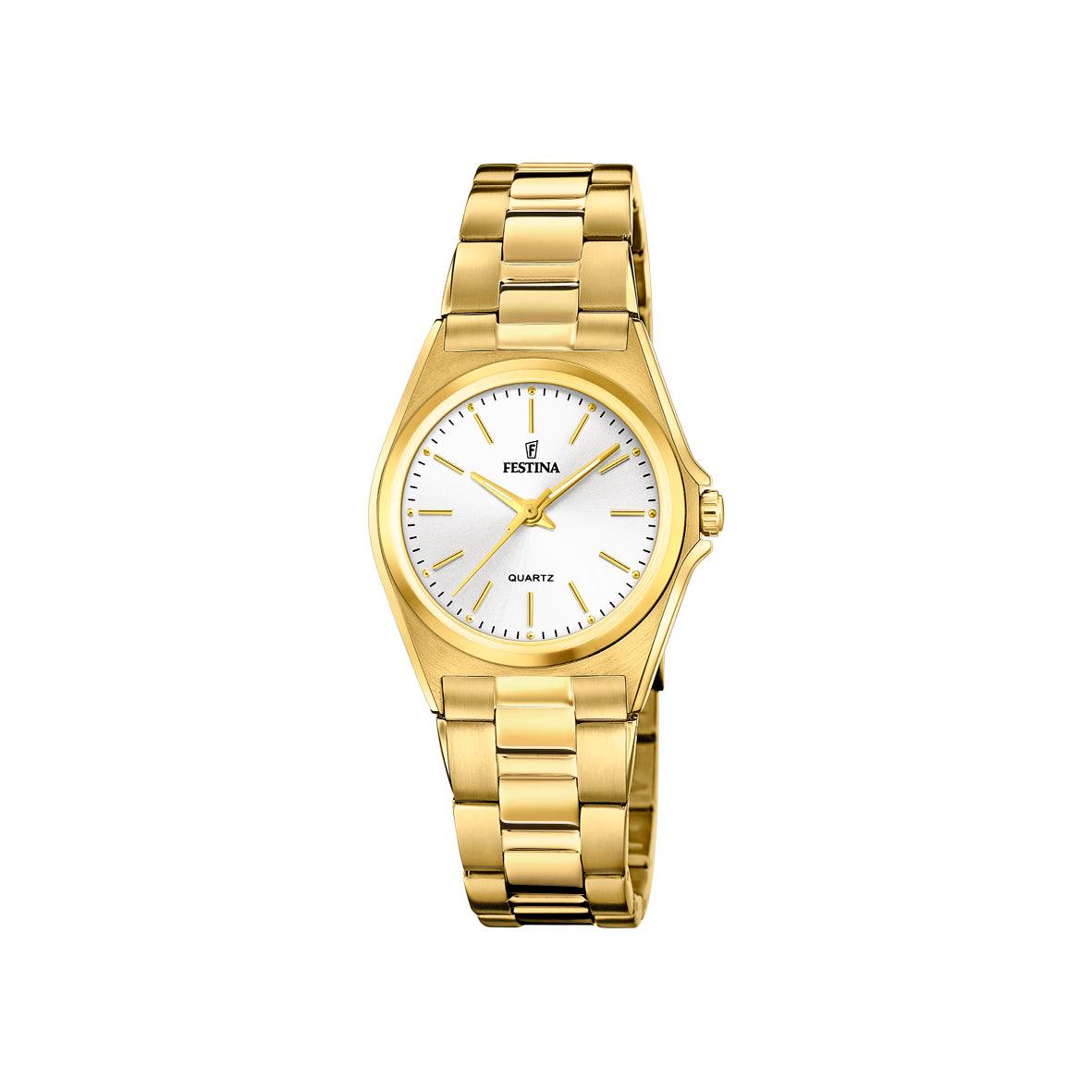 Festina Classic Ladies watch with golden chain and white dial, elegant design. Model 205572-205572-1.
