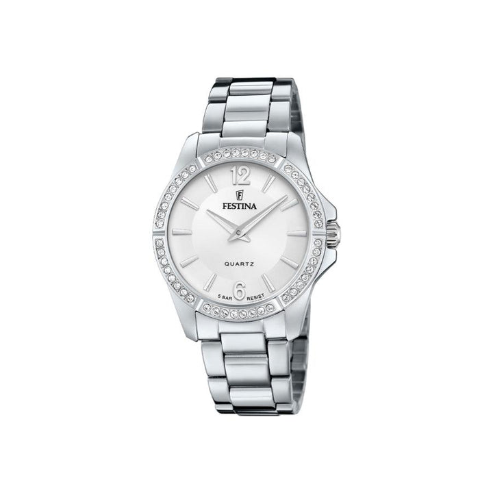 Festina women's watch with stones in a silver-colored steel look and shiny dial. Model 205931-205931-1