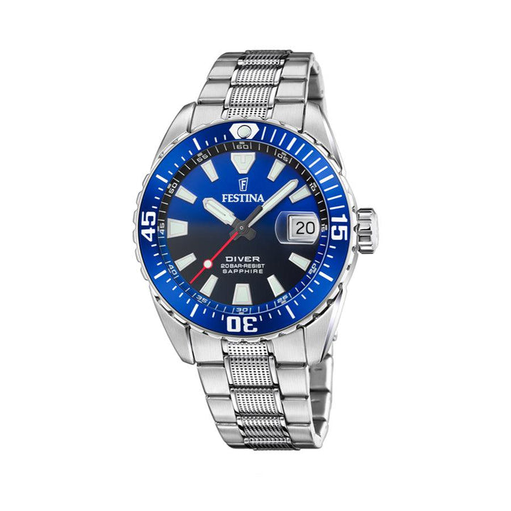 Festina-men's watch Diver F206691 with blue dial, steel case and silver-coloured chain. Model F206691-1.