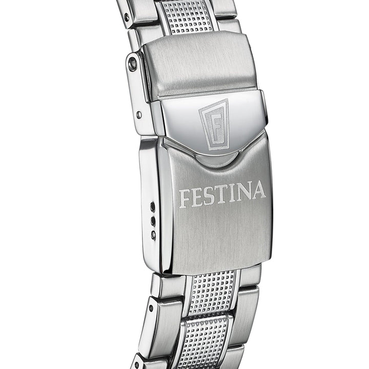 Festina Men's watch Diver shows closed buckle and details in brushed steel, Model F206691