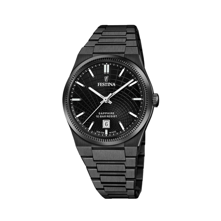 Festina men's watch swiss made black PVD with black dial and details. Model F200801/1.