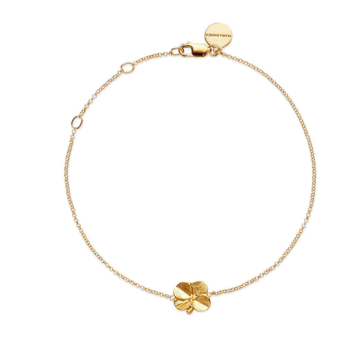 Flora Danica four-leaf clover bracelet silver-gilt with fine chain and four-leaf clover pendant in gold. Model 907-FLC-BR-G-1