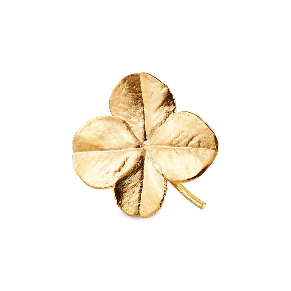 Flora Danica Four Leaf Clover Brooch Silver Gilt shows a detailed gold plated four leaf clover brooch. Model 907-flc-bro-g-1