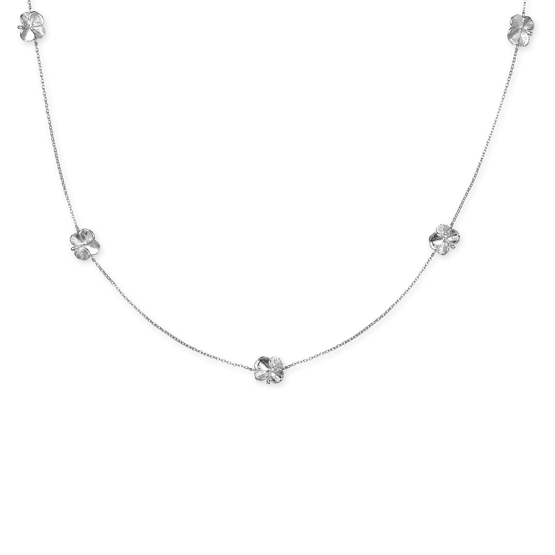 Flora Danica Four-leaf clover Necklace with five clovers in silver, elegant design with shiny clover links. Model 907-FLC-NELO-S-1