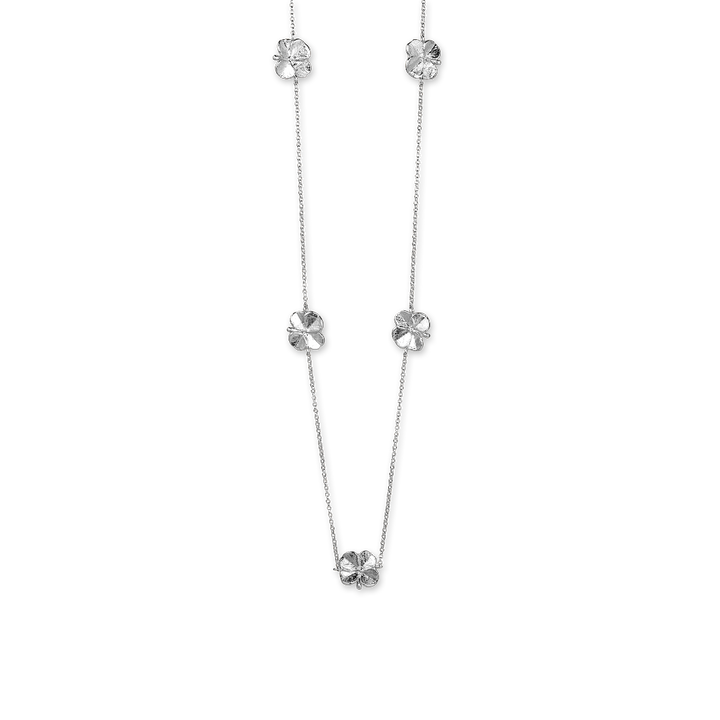 Flora Danica Four-leaf clover necklace with five clovers in silver, simple chain with floral motifs. Model 907-flc-nelo-s-2