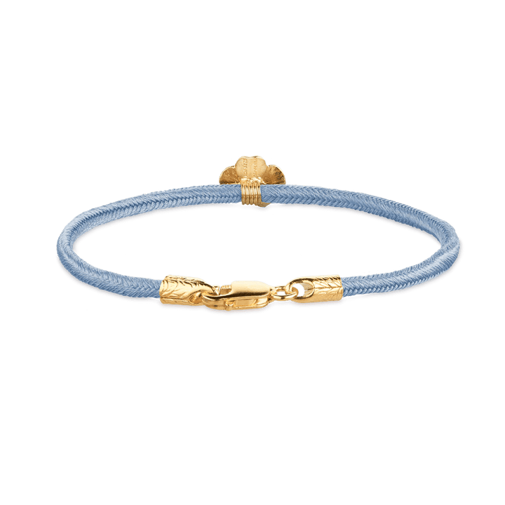 Flora Danica Clover Silk Bracelet Blue Gilded, blue silk cord and gold-plated details, Model 907-flc-silk-blue-g-001-2.
