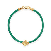 Flora Danica Four Leaf Clover Silk Bracelet Dark Green - Gold Plated