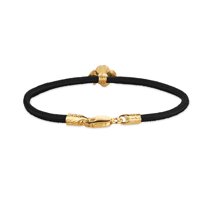 Flora Danica Firklover Silk Bracelet Black Gilt shown in black silk cord with fine gold details, Model 907-flc-silk-black-g-001-2.