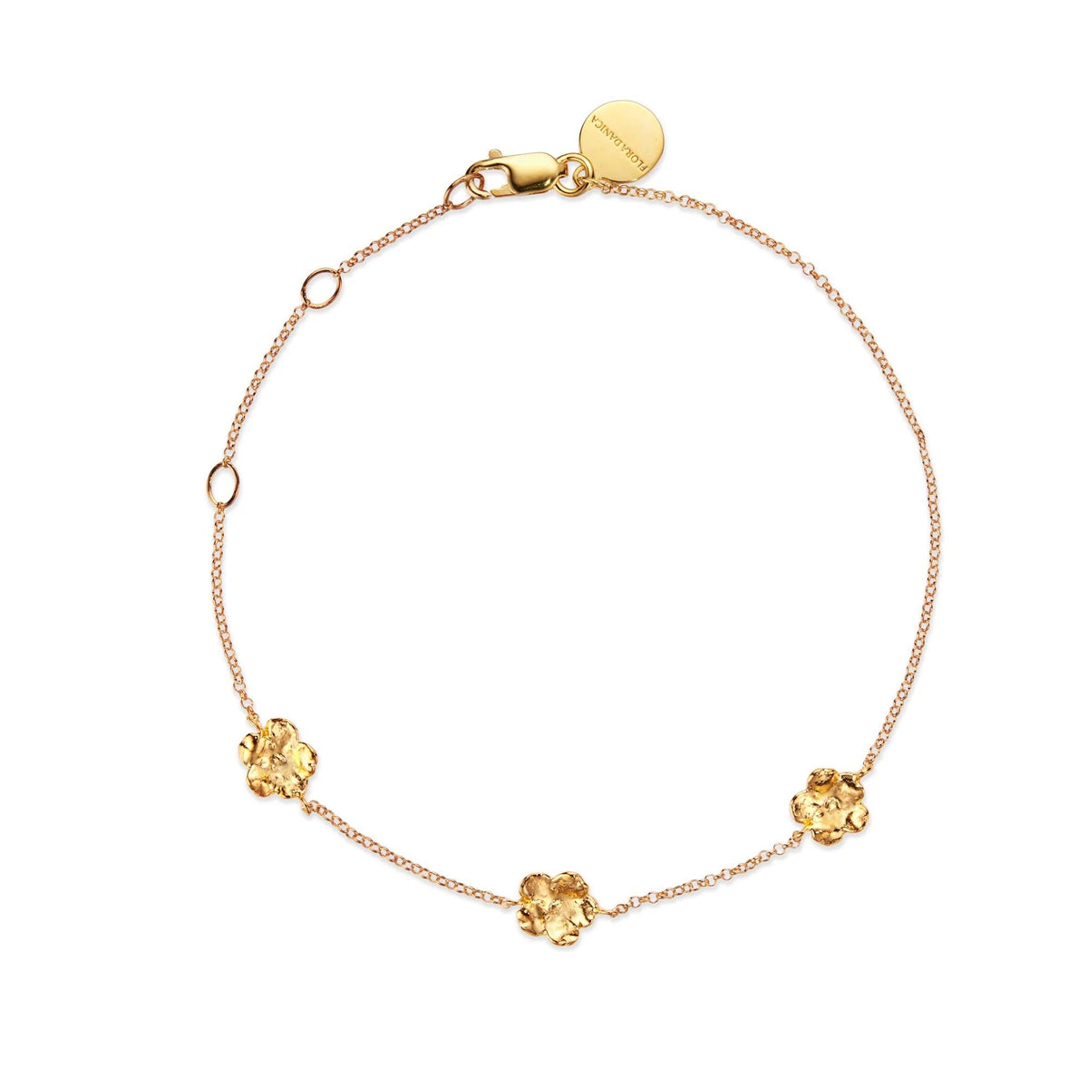 Flora Danica Forget-me-not Bracelet silver-gilt, elegant chain with three gold flower details. Model 907-fmn-br-g-1