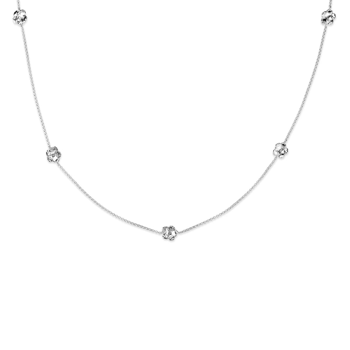 Flora Danica Forget-me-not Necklace Silver with small flower details on a thin chain. Model 907-fmn-ne-s-1.