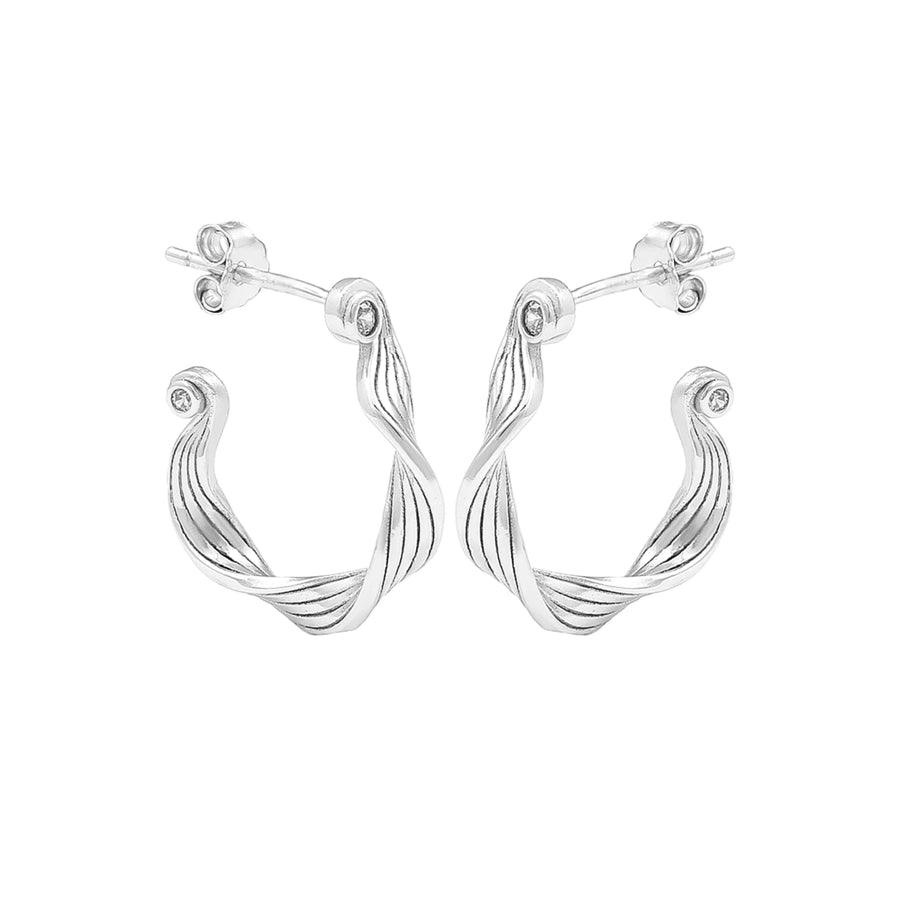Hultquist Copenhagen Audrey Solv Hoops, elegant silver earrings with wavy design and small stones, Model S08601S