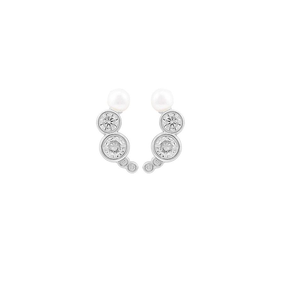 Hultquist Copenhagen Harper Croissant silver stud earrings with shiny stone and pearl, model S08607S-1.