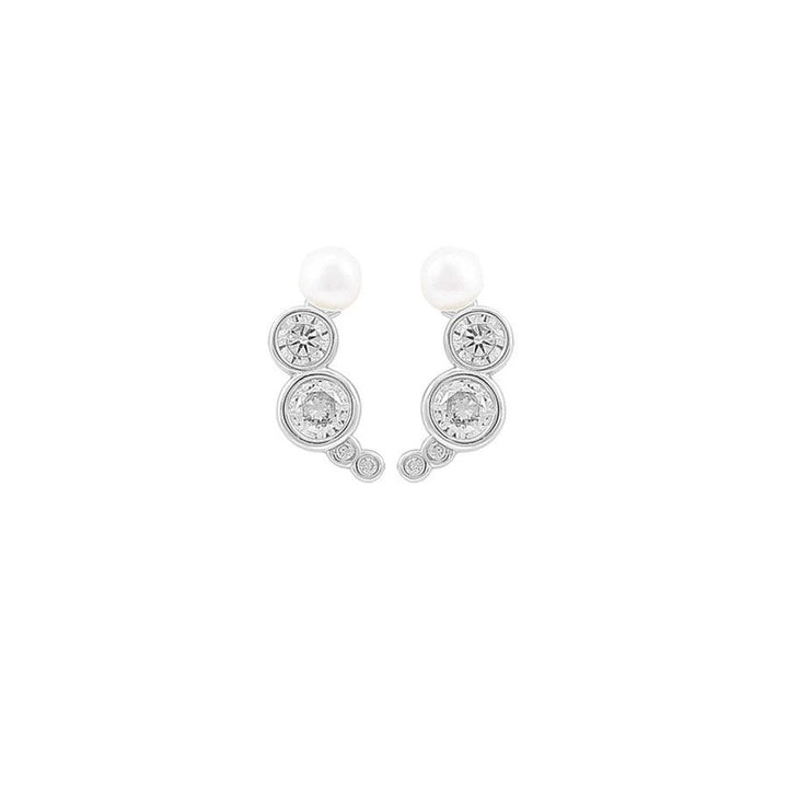 Hultquist Copenhagen Harper Croissant silver stud earrings with shiny stone and pearl, model S08607S-1.