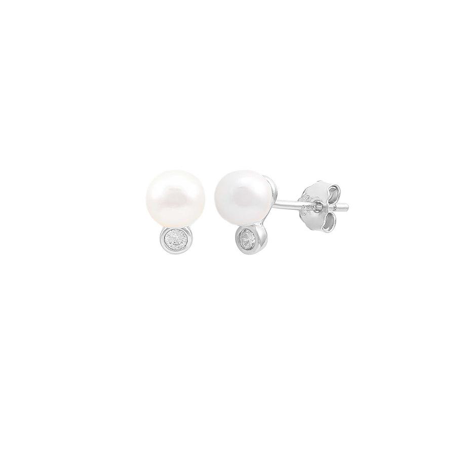 Hultquist Copenhagen Harper Pearl silver earrings with round white pearl and small clear stone, Model S08605S-1