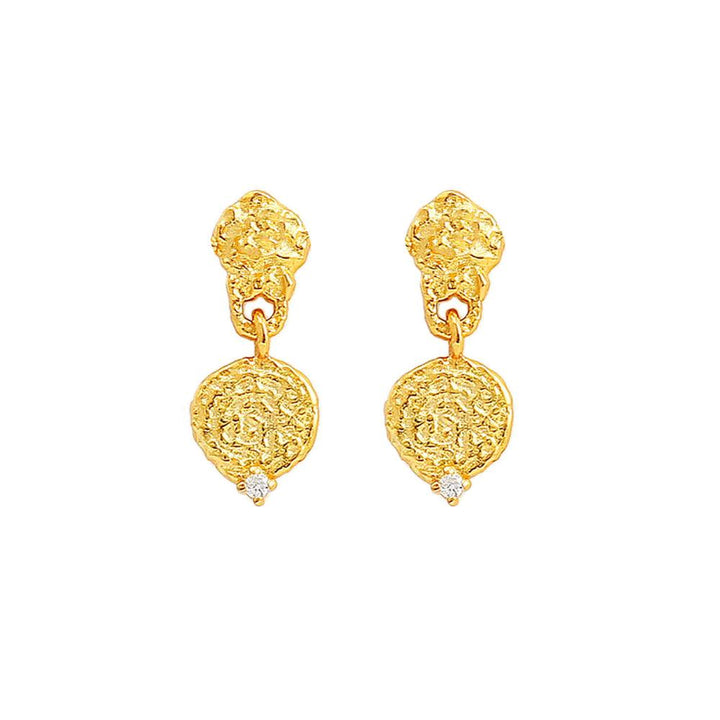 Hultquist Copenhagen Josephine earrings, cover image with golden surfaces and small clear stones. Model S08561G-1