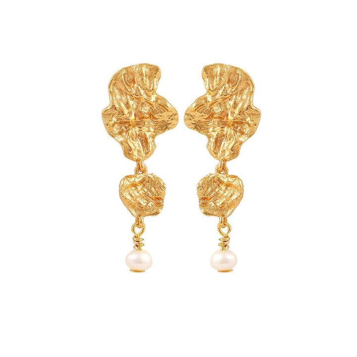 Hultquist Copenhagen Lainey Grande Gold Plated Raw Texture Small Pearl Earrings, Model S08609G-2.