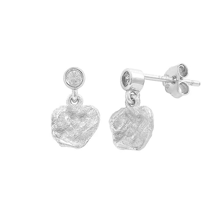 Hultquist Copenhagen Lainey Petite silver earrings with hammered pendant and small clear stone. Model S08610S-1