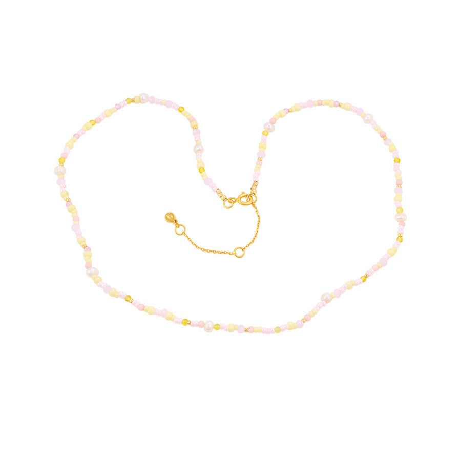 Hultquist Copenhagen Liv Perle Necklace with pastel-colored pearls and gold-colored details on a white background. Model S08624G-1