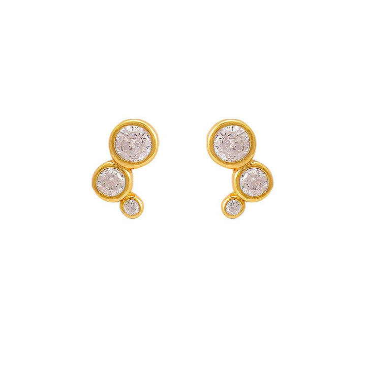 Hultquist Copenhagen Magnolia Crossaint stud earrings with three clear stones in a golden design, Model S08564G-1