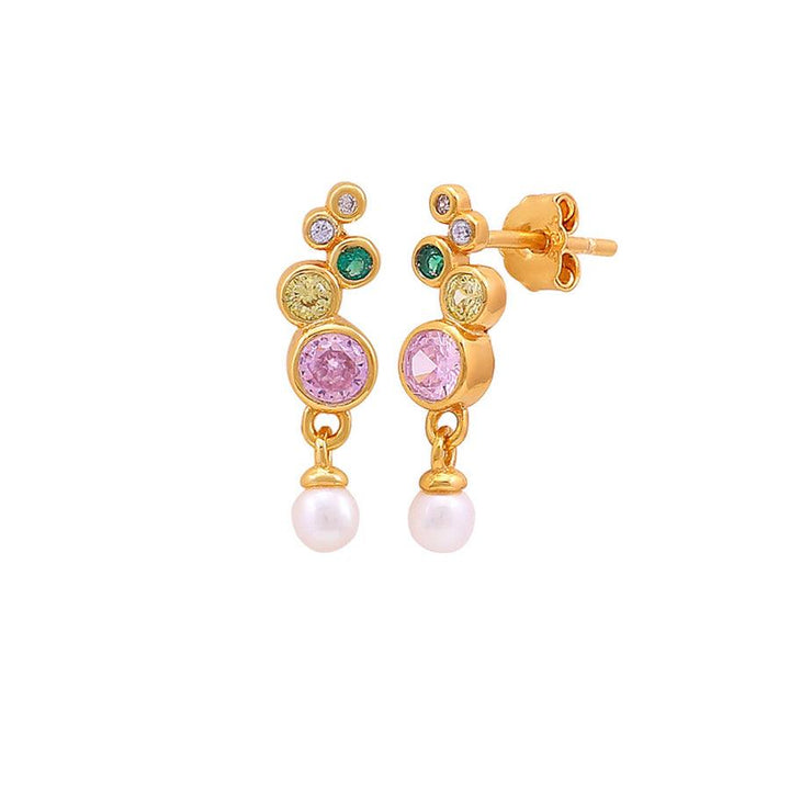 Hultquist Copenhagen Sienna Rainbow Earrings with colored stones and pearls in gold look, Model S08587G-1.
