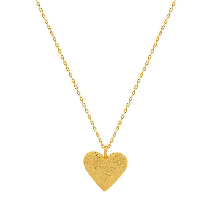 Hultquist Heart Necklace with hammered, gold-plated heart pendant on thin chain. Model S08506G