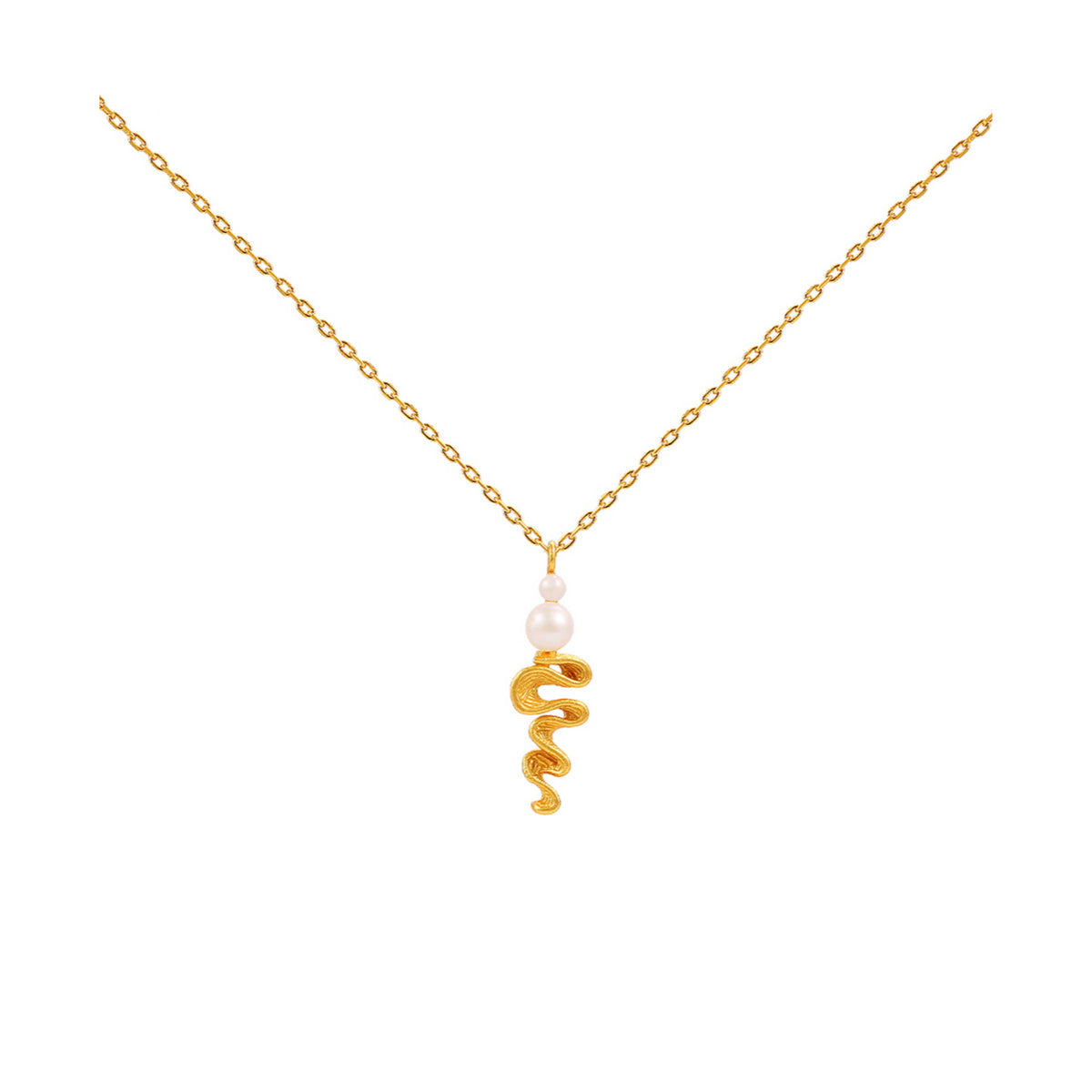 Hultquist Hedda necklace gold-plated with twisted pendant and pearls, simple and elegant. Model S08653G-1.