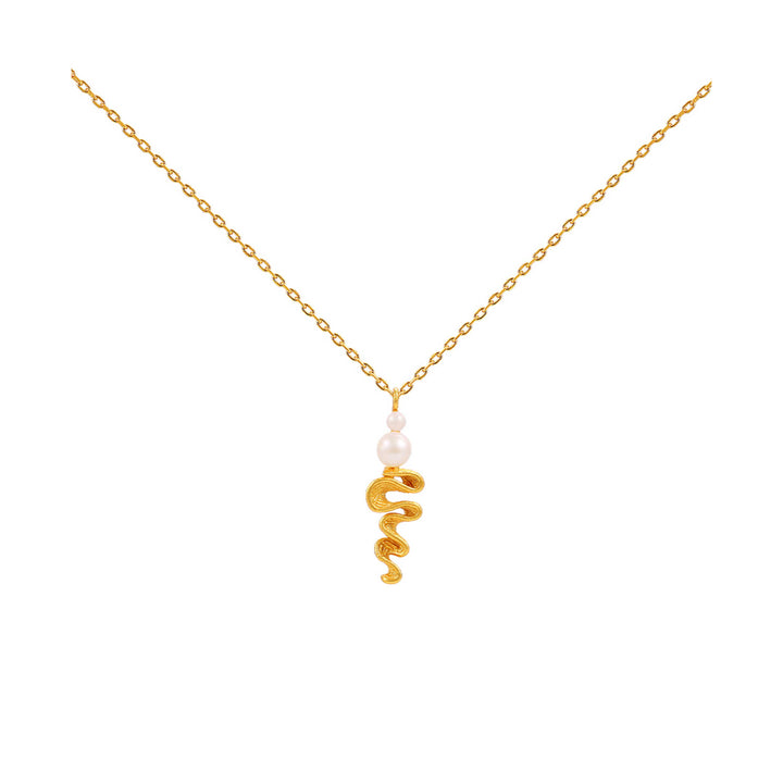 Hultquist Hedda necklace gold-plated with twisted pendant and pearls, simple and elegant. Model S08653G-1.