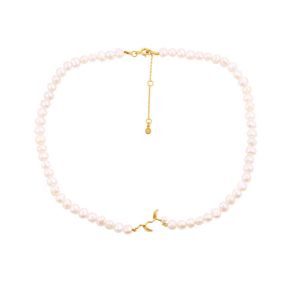 Hultquist Marigold Pearl necklace with white freshwater pearls and gold-colored clasp, Model S08660G-1.