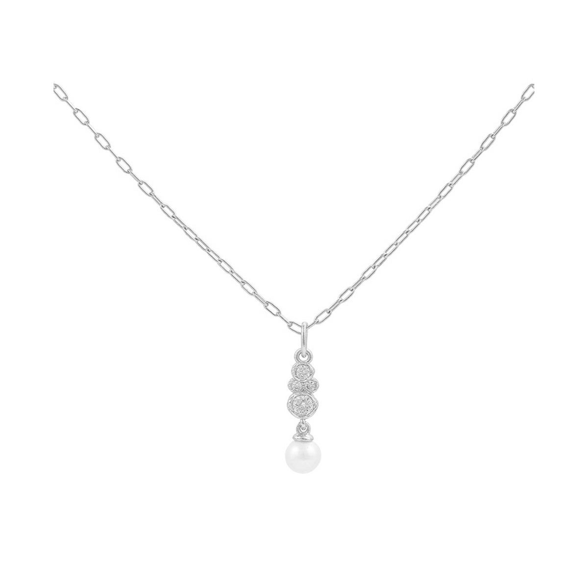 Hultquist Scarlet necklace 925 sterling silver with pearl pendant and sparkling details on the chain. Model S08631S-1