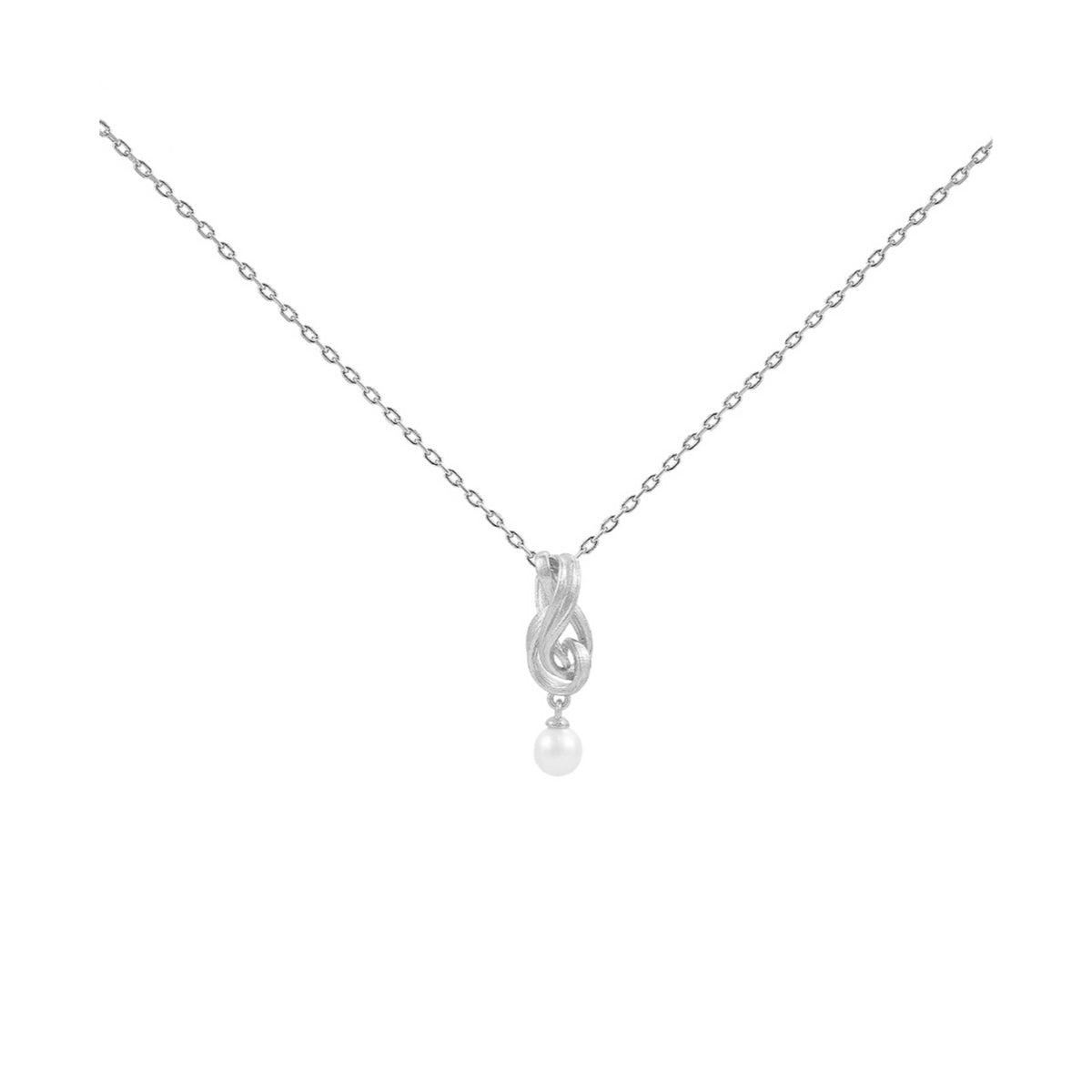 Hultquist Tiril Necklace 925 sterling silver with twisted pendant and small white pearl, Model S08646S-1